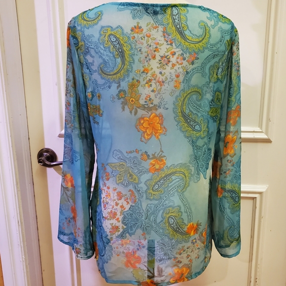 Chaudry KC Boho Blouse, Green Paisley Multi-color, Size Medium - Picture 5 of 10